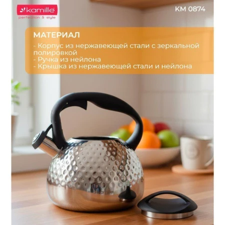 Чайник со свистком 2,7л нерж.сталь нейлон.ручка стальной
