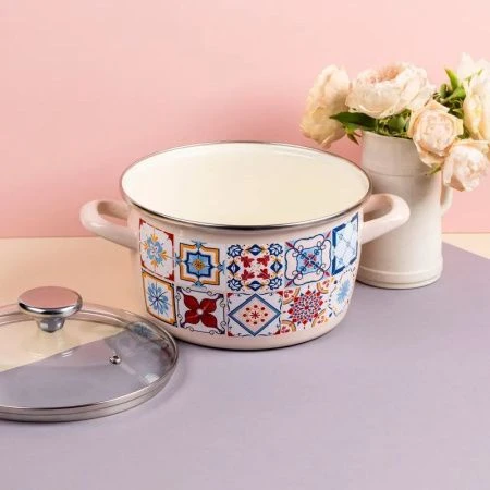 Кастрюля 3,5л эмаль ПОРТО империал со стекл.крышкой (4)