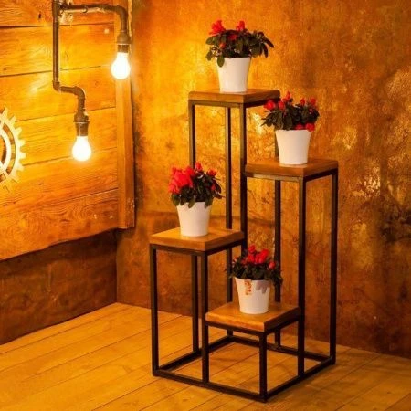 Подставка на 4 цветка металл/дерево 83*40*40см 66-213-SS