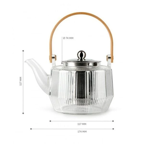 Чайник заварочный 800мл стекло с мет.ситом и крышкой, с дер.ручкой BF-521 (24)
