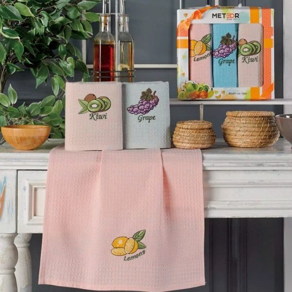 Салфетки кухонные вафельные 3шт. 40*60см METEOR LUX MEYVELI 270гр в подар.уп.