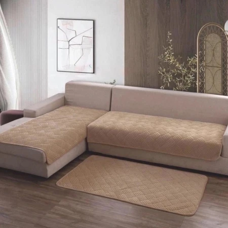 Набор накидок для дивана 3пр 90*210/90*160*2 велюр бежевый