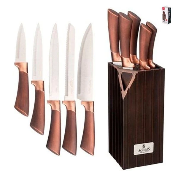 НАБОР НОЖЕЙ AGNESS  НА ПЛАСТИКОВОЙ ПОДСТАВКЕ 6 ПРЕДМЕТОВ