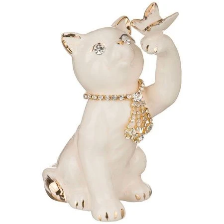 яяяФигурка Кошка с бабочкой белая h=12см (36)