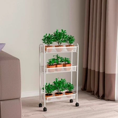 Этажерка 3 секции 44*17*75,5см металл ЛАДЬЯ 1К графит на колесах узкая (1)