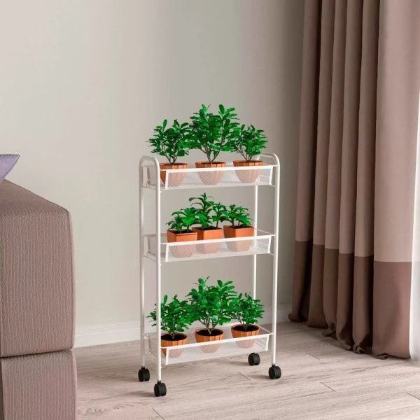 Этажерка 3 секции 44*17*75,5см металл ЛАДЬЯ 1К графит на колесах узкая (1)