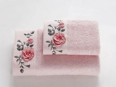 яяяНабор полотенец махровые Karna 3Dв ADRIAN-2 (50*90/70*140) (Светло-розовый)