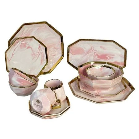 Столовый набор 39пр керамика MADELINE розовый мрамор