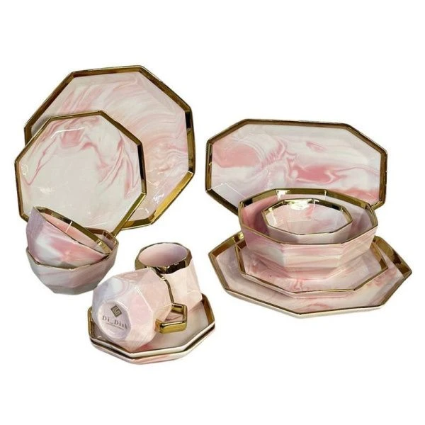 Столовый набор 39пр керамика MADELINE розовый мрамор