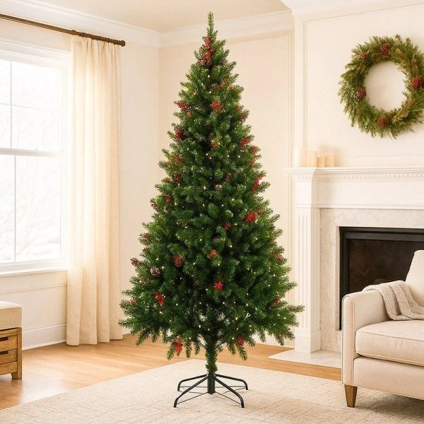 Елка искусственная 180см с шишками и ягодами 852 ветки 6см, иголка pvc/pe YR1847 (1)