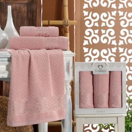 Набор полотенец махровые 3пр 50*90*2/70*140см TWO DOLPHINS KUALA пудра подар.уп.
