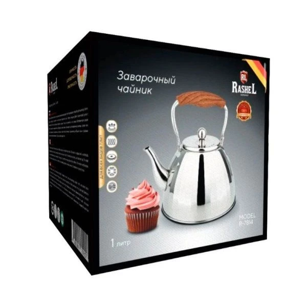 Чайник заварочный 1л нерж.сталь подвиж.ручка soft touch с имит.дерева, капс.дно (12)