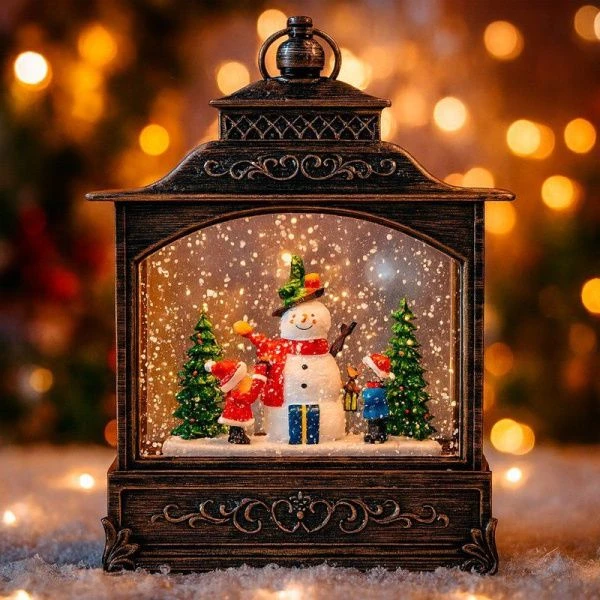 Фонарь новогодний музык. со снегом и водой 30*22*9см usb,от батареек (в комплект не входят)(8)JC-169