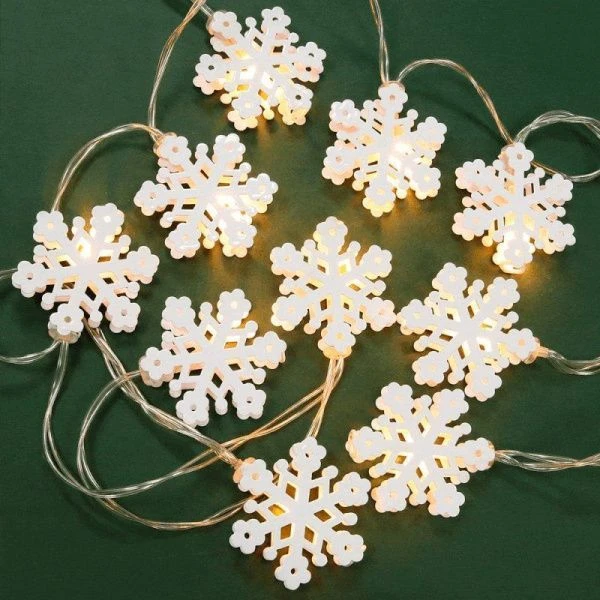 Гирлянда 2м 10LED эл. насадка Серебряные снежинки шампань пост.свеч ПВХпрозр 2хАА СНОУ БУМ