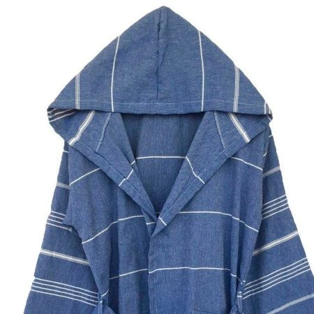 Халат пештемаль 100% хлопок с капюшоном SULTAN S синий