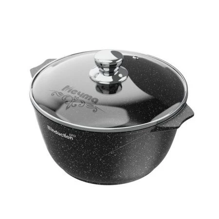 Кастрюля 4л алюминий АП ГРАНИТ BLACK INDUCTION PRO стекл.крышка 24см индукция (5)