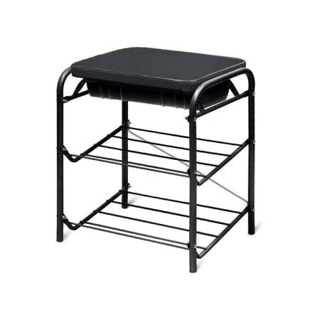 Полка для обуви 2 секции с ящиком 440*330*510мм металл сиденье винил черный БП1 (1)