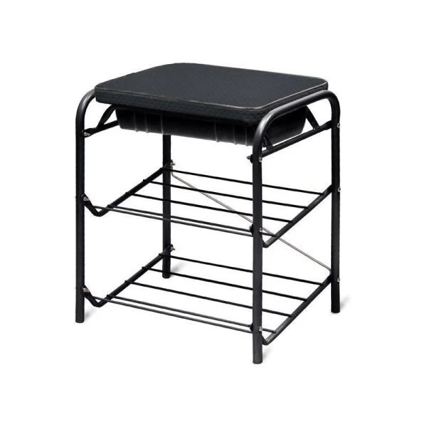 Полка для обуви 2 секции с ящиком 440*330*510мм металл сиденье винил черный БП1 (1)