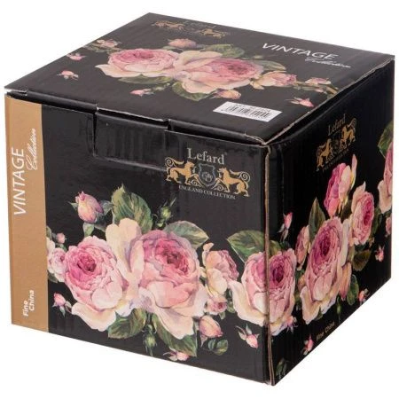 Сахарница 400мл фарфор ВИНТАЖ.ПИОНЫ черная (24)