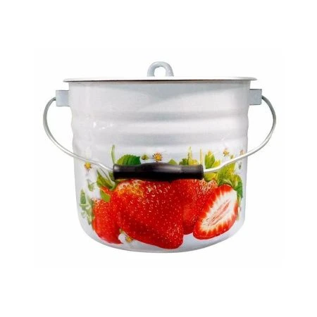 Ведро 9л эмаль СОЧНАЯ КЛУБНИКА белое с крышкой цилиндр. С-1221Ц/4рб (4)