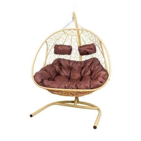 Кресло подвесное ДОБРЫНЯ Home с ротангом металл бежевое,корич.подушка 180*145*190см (max нагр.200кг)