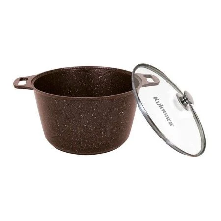 Кастрюля 6л алюминий АП со стекл.крышкой кофейный мрамор (2)