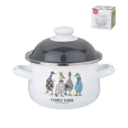 Кастрюля 1,5л эмаль Family Farm с крышкой 16см выс.10см (6)
