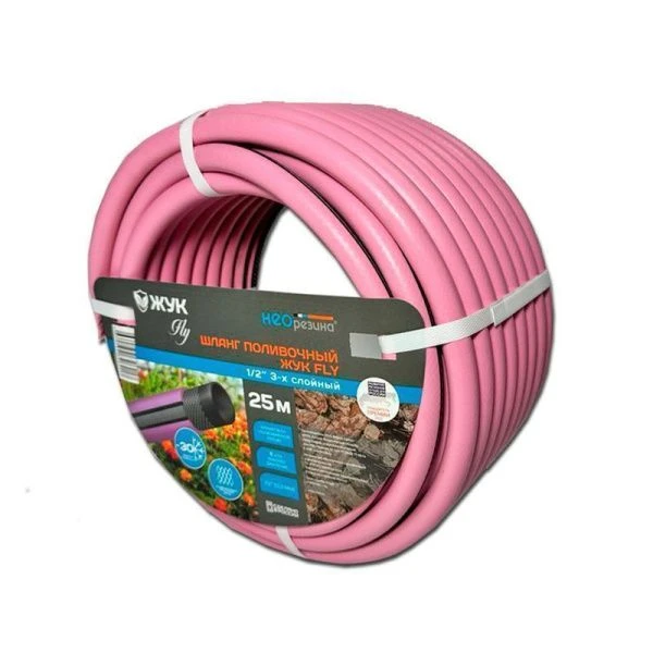 Шланг армированный FLY ЖУК 1/2*25м (3-слойный) розовый