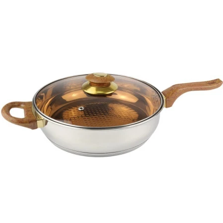 Сковорода 24см нерж стекл.крышка H6,5см толщ.0,42мм индукц