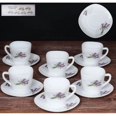 Чайный набор 12пр стеклокерамика ЛАВАНДА на 6 персон 250мл ф.квадрат FXB220/FBD220-6A (8)