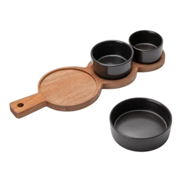 Менажница 3 секции 90/135/200мл керамика Alturo на бамбук.подставке 35*12*1,5см ALT-03 (12)