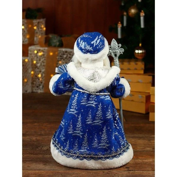 Дед Мороз в синей шубе, с мешком подарков, с мелодией, 40 см Т-6818