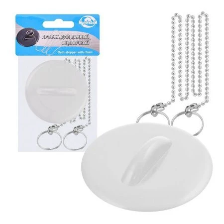 Пробка в ванну резиновая с цепочкой Уайт (10/100)