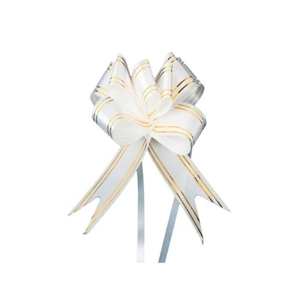 Бант-бабочка 5см белый с золотой полосой (100)