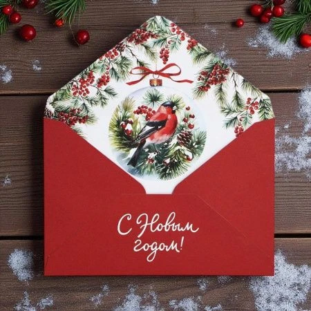 Конверт для денег новогодний бумага С Новым годом! снегирь 16*11см Конверт для денег новогодний бумага С Новым годом! снегирь 16*11см