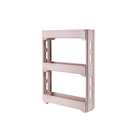 Этажерка прямая 3 секции 53,7*13,3*71см пластик Keeplex Regular на колесиках бежевый топаз (3)