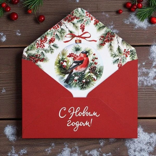 Конверт для денег новогодний бумага С Новым годом! снегирь 16*11см Конверт для денег новогодний бумага С Новым годом! снегирь 16*11см