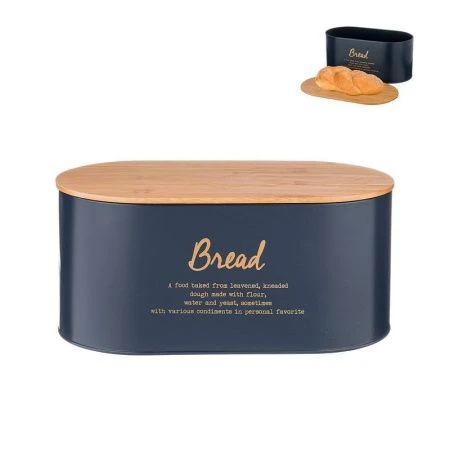 яяяХлебница окрашенная нерж.сталь 34*18*15см бамбук.крышкой-доской Midnight (8)