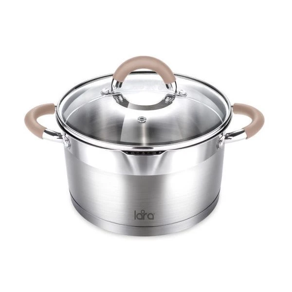 Кастрюля 7л нерж.сталь БЕРЛИН стекл.крышка-дуршлаг 26см h14см капс.индукц.дно LR02-345 (4)