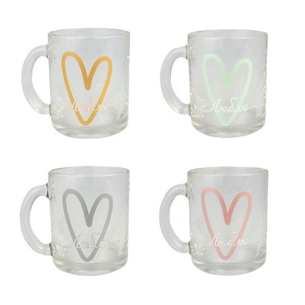 Кружка 320мл стекло Чайная ЛЮБЛЮ (24)