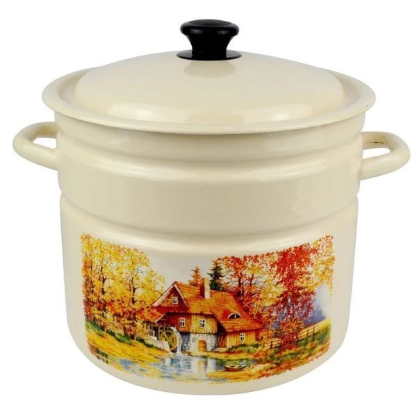 Кастрюля 10л эмаль СТАРАЯ МЕЛЬНИЦА слон.кость с рис. цилиндрическая борт. 41804-222/6-У (2)