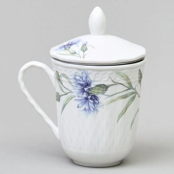 Кружка заварочная 350мл фарфор ВАСИЛЬКИ с крышкой и мет.ситом (36)