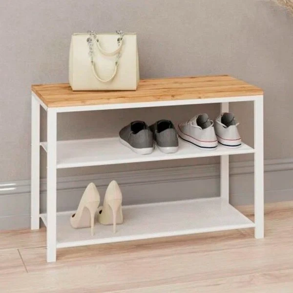 Полка для обуви 3 секции 67*30*45см металл ТОРОНТО 23Л каркас белый сиденье ЛДСП (1)