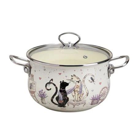 Кастрюля 3,8л эмаль Lavander Cats со стекл.крышкой 22см (6)