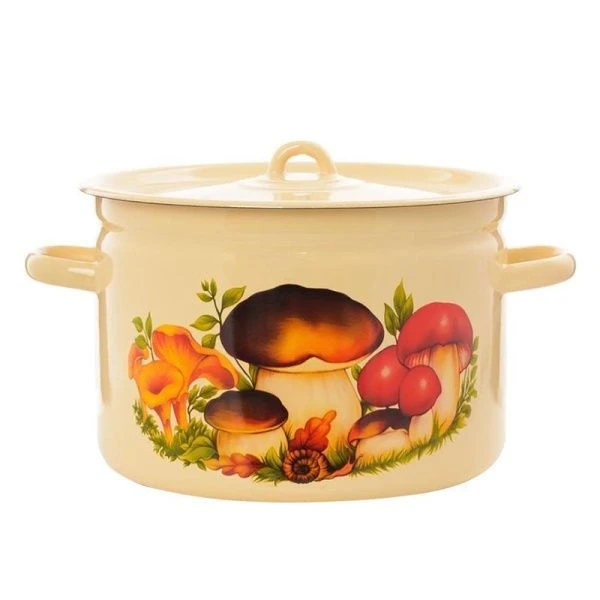 Кастрюля 7л эмаль ГРИБЫ кремовая (4)