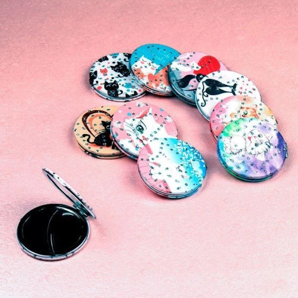 Зеркало карманное 7см кожзам/стразы GT358 (50/300)