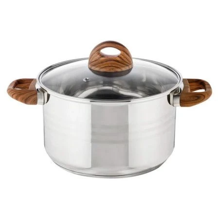 Кастрюля 5л нерж.сталь FORESTA со стекл.крышкой, ручки под дерево soft-touch, 3-х сл.капс.дно (6)