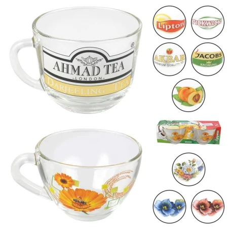 Кружки набор 2пр 200мл стекло TEA (в ассортименте)