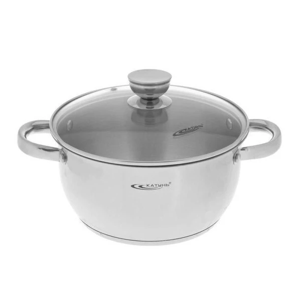 Кастрюля 2л D18см нерж.сталь АНТЕЯ стекл.крышка толщина стенок 0,5мм индукция KT05-D-18 (8)