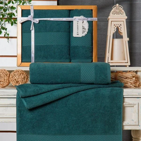 Набор полотенец махровые 2пр 50*90/70*140см жаккард PHILIPPVS PERA светло-синий 500гр подар.уп